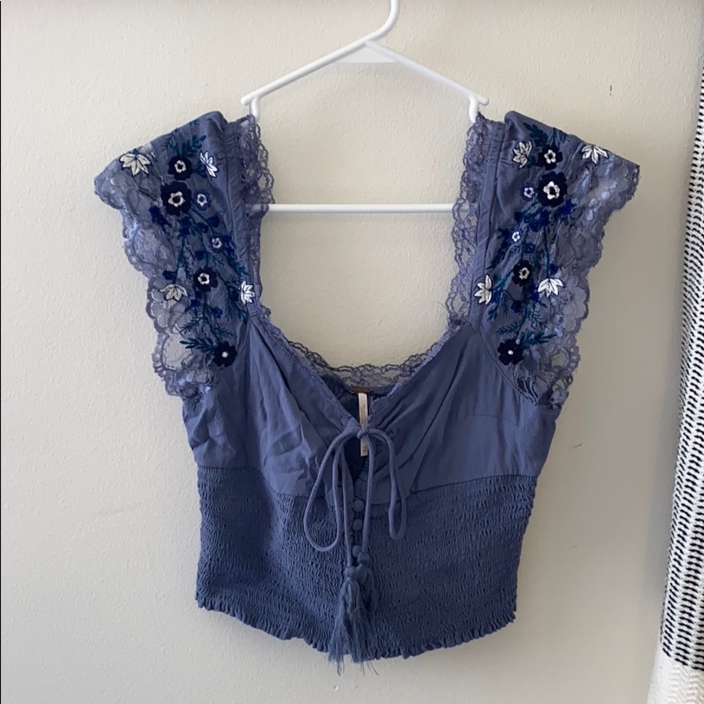 Free people, blue peasant crop top